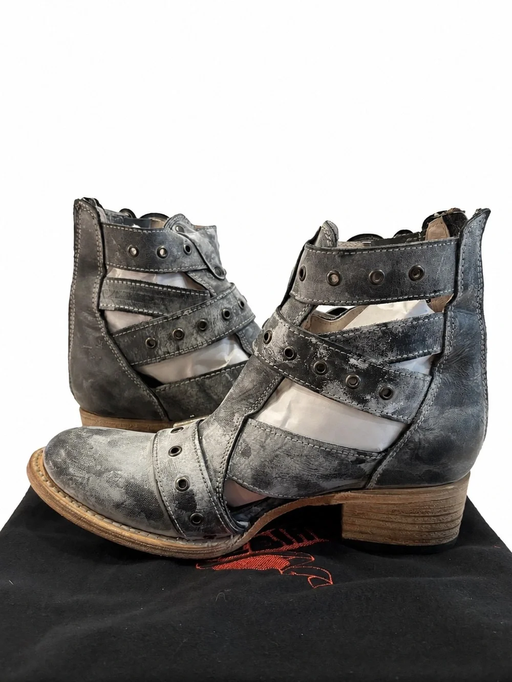 Freebird Grace Black Leather Silver Hardware Ankle Boots Size 8 New With Box
